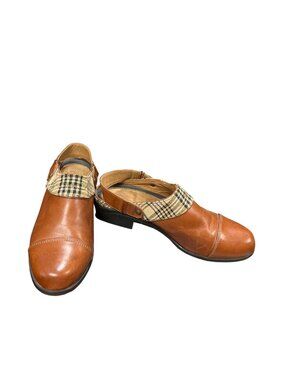 Ariat wms brown leather plaid sling retro style mules sandals Sz 8.5B SKU 10-454